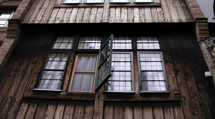 The windows of a old hotel at Bruges